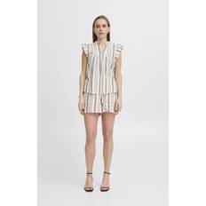 Ichi Dam Blusar Ichi Josine Stripe Ruffle Sleeve Top - Birch