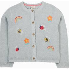 Babies Cardigans Frugi Kids' Cotton Long Sleeved Embroidered Cardigan - Grey Mid
