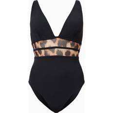 AllSaints Swimsuits AllSaints Xalia Leopard Print Mesh Panel Swimsuit - Black
