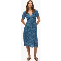 Superdry Midi Dresses Superdry Printed Button Up Midi Tea Dress - Sea Blue