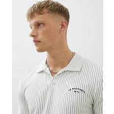 River Island Herr Pikétröjor River Island Mens Beige Slim Fit Stripe Open Neck Polo Shirt