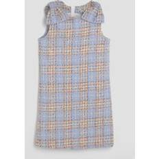 High Collar Dresses Children's Clothing River Island Girls Bow Boucle Check Column Dress - Blue
