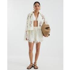 River Island Petite Cream Cutwork Sequin Beach Shirt