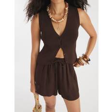 Brown Vests River Island Lace Back Crochet Waistcoat - Brown