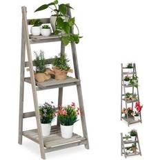 Pots, Plants & Cultivation Relaxdays Multi-Tier Flower Shelf Wooden Plant Ladder Rack 108 x 41 x 40 cm Grey