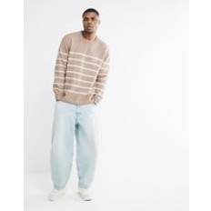 L Jumpers River Island Mens Beige Slim Fit Stripe Brushed Jumper - XS