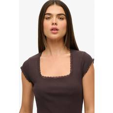 Lace - Women T-shirts Superdry Essential Square Neck T-Shirt - Brown