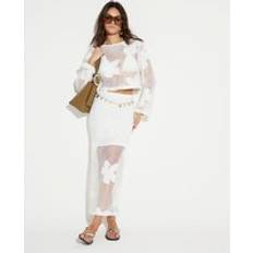 Florals Skirts River Island Womens Floral Mesh Midi Skirt - White