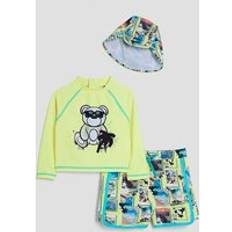 Yellow UV Clothes River Island Mini Boys Yellow Graffiti Bear Swim Set - Yellow