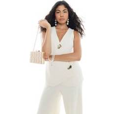 Gold Jumpsuits & Overalls River Island Womens Cream Asymmetric Waistcoat Hybrid Jumpsuit - Cream
