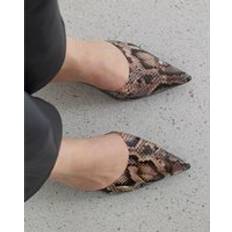 Beige - Slip-On Heels & Pumps River Island Womens Snake Print Perspex Court Heels - Beige