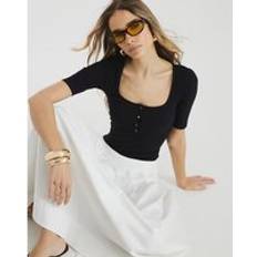 Women Shapewear & Under Garments River Island Womens Square Neck Ribbed Button Bodysuit - Black