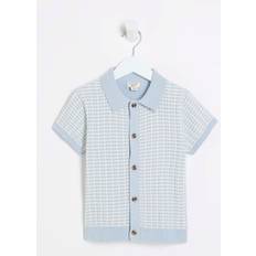 Mini Boys Blue Textured Revere Polo Shirt - Blue