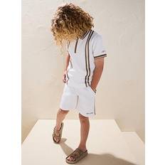 Stripes Polo Shirts River Island Boys Textured Stripe Polo Set - White