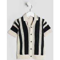 Stripes Polo Shirts River Island Mini Boys Black Stripe Crochet Polo Shirt - Black Stripe