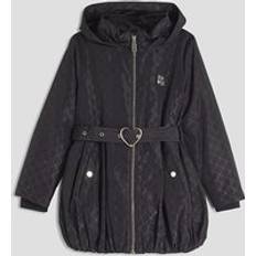 Girls Black Monogram Bubble Hem Hooded Coat - Black