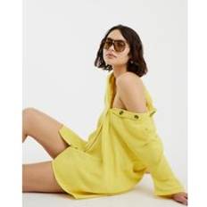 River Island Oxford Shirts River Island Womens Yellow Short Sleeve Longline Shirt - Yellow