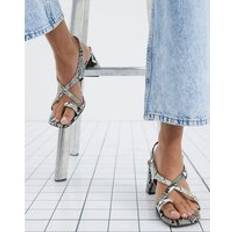 River Island Womens Snake Print Cross Strap Heeled Sandals - Beige