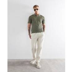 Men Polo Shirts River Island Mens Slim Fit Open Collar Polo Shirt - Khaki