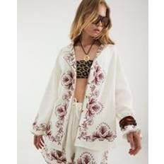 L Shirts River Island Womens Cream Long Sleeve Embroidered Shirt