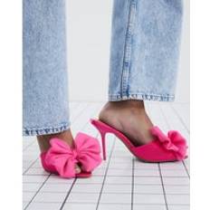 High Heel Heels & Pumps River Island Womens Pink Satin Oversized Bow Mule Heels - 4