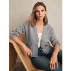 Cashmere - Men Cardigans Reiss Mila Button Detail Wool Rich Cardigan - Silver Grey
