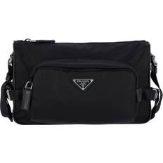 Prada Tasker Prada Re-Nylon Leather Skuldertaske Uld - Sort