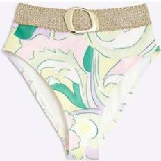 Women Bikini Bottoms on sale River Island Womens Yellow Swirl Elastic Buckle Bikini Bottoms - Yellow