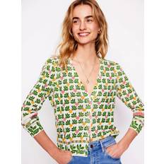 Breathable Cardigans Boden Liv Floral Pure Linen Cardigan - Ivory/Multi