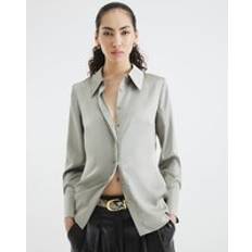 River Island Womens Long Sleeve Satin Slimline Shirt - Khaki