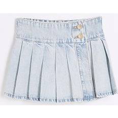 Blue Skirts River Island Denim Pleated Skort - Light Wash Blue