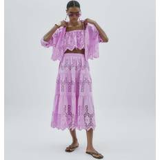 Shirts River Island Long Sleeve Cropped Broderie Shirt - Pink