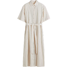H&M Randiga Klänningar H&M Linen Blend Shirt Dress - White