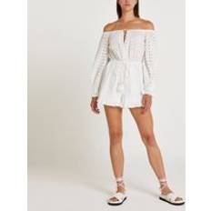 Playsuits Jumpsuits & Overalls River Island Broderie Playsuit - White
