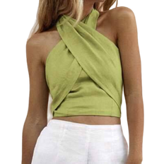 Shein Travachic Women Solid Color Cross-Wrap Sleeveless Vest Top, Suitable For Summer