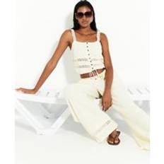 Women - Yellow Trousers River Island Womens Yellow Crinkle Wide Leg Trousers - Yellow
