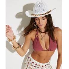 Hats River Island Womens Straw Sea Shell Band Cowboy Hat - White