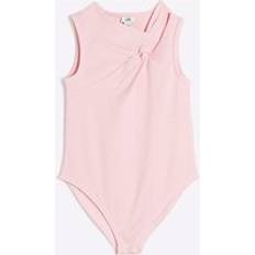 Pink Bodysuits River Island Girls Ribbed Knot Bodysuit - Pink
