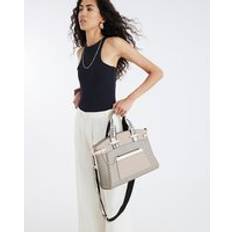 Panelled Webbing Handle Tote Bag - Beige
