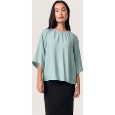 Nylon Blouses Soaked in Luxury Leodora Round Neck Top - Blue
