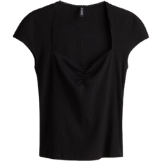 H&M Ribbed Sweetheart Neck Top - Black
