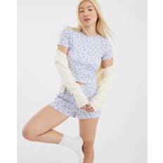 Pyjamas River Island Womens Blue Ditsy Floral Pointelle Pyjama Set - XL