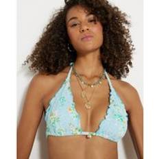 Bikinis River Island Textured Floral Bikini Top - Blue