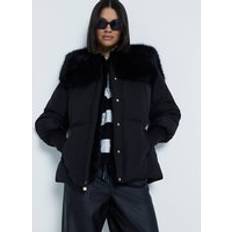 Jackets River Island Faux Fur Collar Padded Jacket - Black