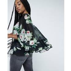 River Island Floral Long Sleeve Ruffled Top - Black