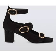 Jersey Suede Triple Strap Block Heel Sandals