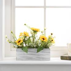 Dunelm Sunflower Bouquet in Wooden Pot - Yellow Artificial Plant