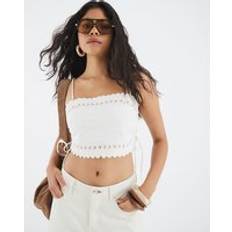 Tank Tops River Island Cream Sleeveless Embroidered Cami Top - Womens