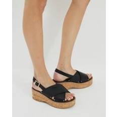 River Island Womens Cross Strap Wedge Sandals - Black