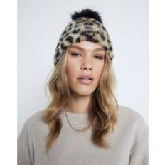 River Island Women Beanies River Island Faux Fur Leopard Print Beanie - Beige